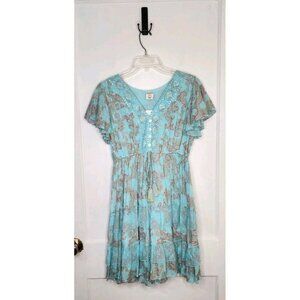 NWT Sz S/M Ananta Made In India 100% Rayon Turquoise Blue Red Paisley Dress Boho